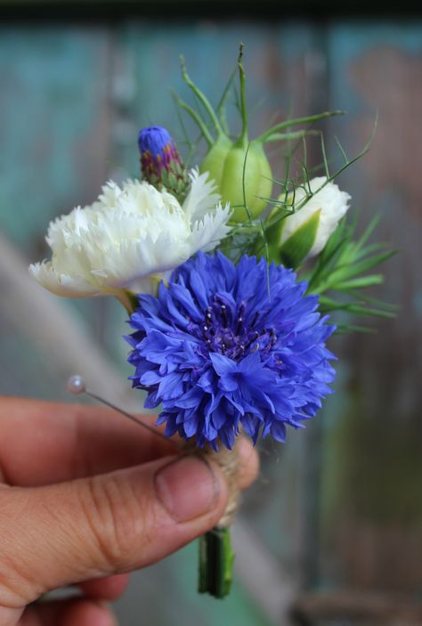 Lock Cottage Flowers http://lockcottageflowers.wix.com/lockcottageflowers Corsage Formal, Cornflower Blue Wedding, Summer Wedding Bouquets, British Flowers, Prom Flowers, Wedding Flowers Summer, Color Of The Year, Blue Wedding, Boutonniere