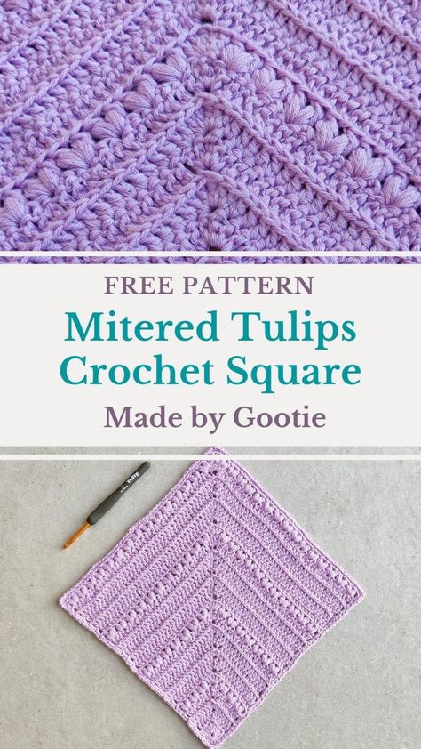 Mitered Square Crochet, Tulips Crochet, Triangle Crochet, Square Crochet Pattern, Crochet Bloggers, Mitered Square, Crochet Squares Afghan, Crochet Throw Pattern, Patterns Simple