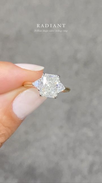 Hatton Garden Engagement Ring, Radiant Trilogy Engagement Ring, Radiant Trilogy Ring, Trilogy Engagement Rings, Trilogy Engagement Ring, Bespoke Engagement Ring, Radiant Cut Diamond, Ring Ideas, Radiant Cut