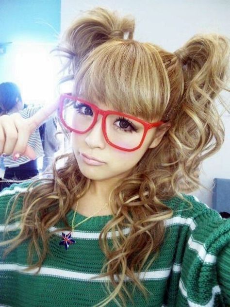 Gyaru Hairstyles Pigtails, 2 Half Pigtails, Curly High Pigtails, Curly Pony Tailed Hairstyle Black Women, Types Of Pigtails, Piggy Tails Hairstyles Women, Gyaru Pigtails, Pigtails For Adults, Crazy Pigtails