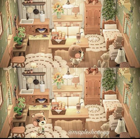 Acnh House Interior Villager, Acnh Fauna House Interior, Acnh Interior Designs, Acnh Cottagecore House, Acnh House Interior, Villagers Acnh, Cottagecore House Interior, Achn Ideas, Cottage Core Animal Crossing