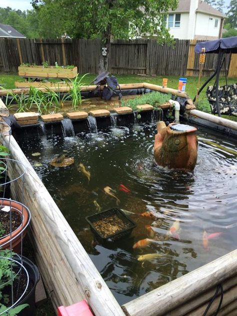 Sleeper Pond, Above Ground Pond, Fish Ponds Backyard, Raised Pond, Kolam Koi, Backyard Ponds, Taman Air, Backyard Pond, Garden Pond Design