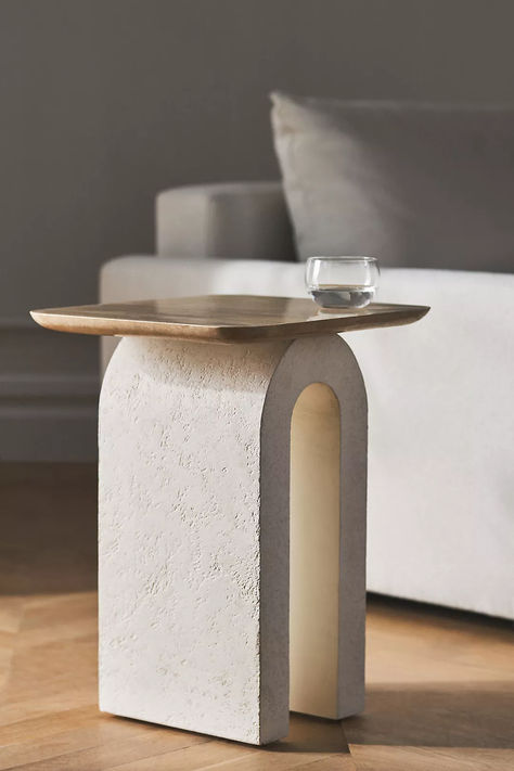 Unique End Tables, Beautiful Bedside Tables, Marble Top Side Table, Unique Side Table, Marble Furniture, Side Table Decor, Side Tables Bedroom, Concrete Furniture, Side Table Design