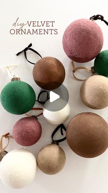 Jenna Sue • Design + DIY on Instagram: "Back by popular demand: DIY velvet ornaments! 🎄  These were a hit last year, so I’m reposting for anyone who wants to try a fun holiday craft (or missed out on this year’s velvet ornaments before they sold out!)  Comment LINK and I’ll send the step-by-step tutorial to your inbox 👇🏼" Most Popular Christmas Decorations, Diy Ornaments Balls, Reuse Christmas Ornaments, Christmas Decor Trends 2024/2025, Diy Red Velvet Ornaments, Red Ornaments Diy, Crafts With Christmas Balls, Velvet Christmas Ornaments Diy, How To Make Velvet Christmas Ornaments