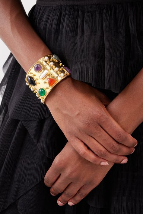 Image of Sylvia Toledano Pierre Gemstone and Pearl Cuff, highlighted in Avenue15's top 10 Gold Cuff Bracelets from Matches Fashion for Autumn 2023. Gold Cuff Bracelets, Organza Midi Skirt, Statement Cuff Bracelet, Pearl Cuff, Brass Cuff, Autumn 2023, Gold Bracelet Cuff, Gold Cuffs, Matches Fashion