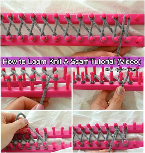 How to Loom Knit Scarf DIY Tutorial Video Loom Knit Scarf, Loom Knitting Patterns Free, Loom Knitting Blanket, Loom Knitting Scarf, How To Loom Knit, Tricotin Long, Loom Knitting For Beginners, Knit Loom, Loom Scarf