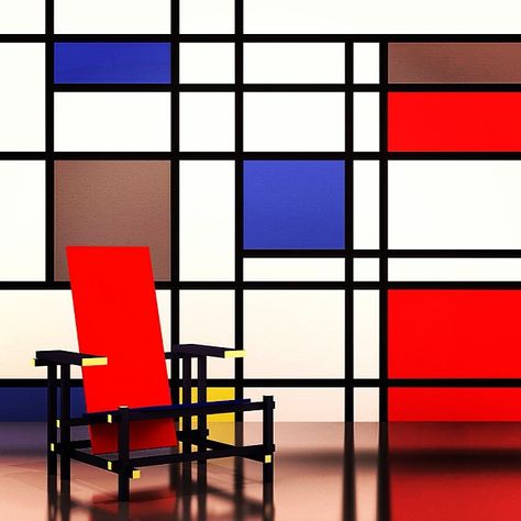 The Red Blue Chair by Gerrit Rietveld Mondrian Architecture, Rietveld Chair, Bauhaus Interior, Berlin Architecture, Le Corbusier Architecture, Interior Design Blogs, Bauhaus Furniture, Mondrian Art, Bauhaus Chair