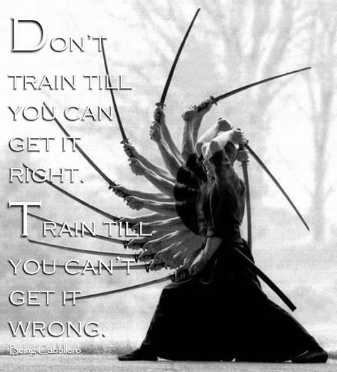 Don’t train till you can get it right. Train till you can’t get it wrong. -Being Caballero- Samurai Wisdom, Roots Quotes, Samurai Quotes, Martial Arts Quotes, Trening Sztuk Walki, Ju Jitsu, Hapkido, Warrior Spirit, Warrior Quotes