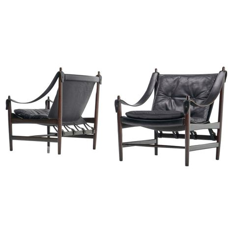 Check out this item from 1stdibs! Safari Lounge Chairs Made in Norway 1965: https://www.1stdibs.com/id-f_29739122 Black Saddle, Leather Cushions, Safari Chair, Mahogany Color, Leather Seats, Leather Cushion, Green Chair, Saddle Leather, Chairs Armchairs