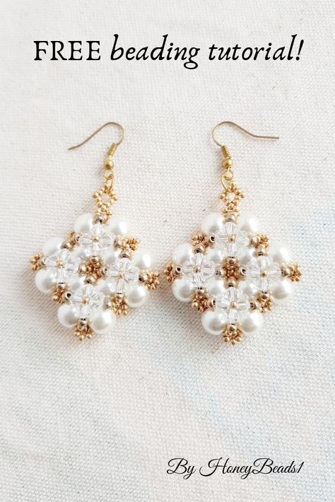 Beaded Earrings Patterns Free Diy Jewelry, Beaded Earrings Tutorials Step By Step, Seed Bead Jewelry Tutorials, Jewelry Tutorials Free, Easy Beading, Free Beading Tutorials, Beading Earrings, Beading Designs, Seed Bead Jewelry Patterns