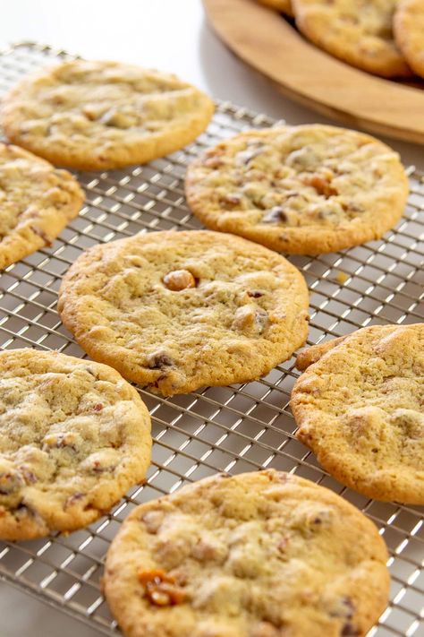 Maple Bacon Cookies Recipes, Maple Bacon Cookies, Bacon Cookies, Wyse Guide, Brown Sugar Bacon, Caramel Bits, Bacon In The Oven, Pecan Cookies, Cutout Sugar Cookies