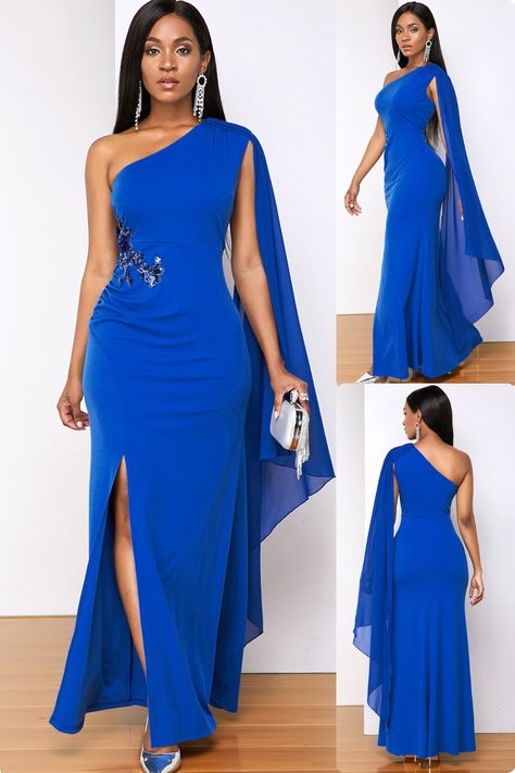 Get ready to turn heads in the Elegant Royal Blue Bodycon Dress from Rosewe! 💙 With its striking one-shoulder design, alluring asymmetry, and chic layered details, this dress is perfect for parties, wedding guest events, and glamorous evenings. Made from 95% polyester and 5% spandex, it’s both comfortable and stylish. 💃 #RoseweFashion #PartyReady #WeddingGuest #EveningGlam #BodyconDress #RoyalBlue #FashionInspo Corporate Dress, African Wear Dresses, Dresses Cute, Cute Dress Outfits, Elegant Dresses Classy, Badass Style, Evening Gowns Elegant, Classy Dress Outfits, Gala Dresses