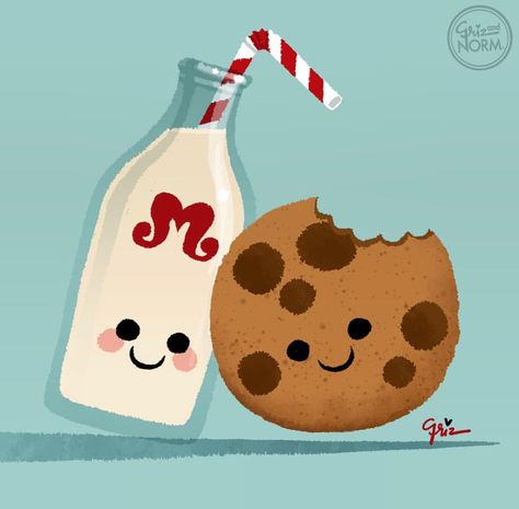 It’s a milk and cookie kinda day | @grizandnorm Cute Cookie Illustration, Cookie Cute Drawing, Milk And Cookies Drawing, Cookies Drawing Illustration, Cookie Art Drawing, Cute Cookie Drawing, Milk Sketch, Cookie Doodle, Cookies Drawing