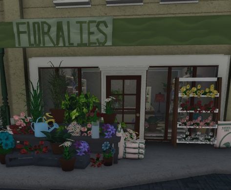 Flower Shop In Bloxburg, Fun Things To Build In Bloxburg, Bloxburg Flower Shop, Bloxburg Food, Bloxburg City, Bloxburg Town, Flower Shop Interiors, Blocksburg Room Ideas￼, Bloxburg Houses