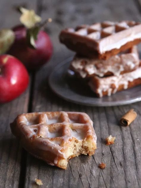 Apple fritters / meet waffles / meet doughnuts in this outrageous autumnal mashup. Have you heard of the waffle doughnut, or wonut? Well, pay attention because this is important: it’s a waffle that’s fried in oil until golden and crispy and then dipped in a sugary glaze. And it is amazing. Starting off with apple fritter batter— filled … Waffle Donuts, Waffle Iron Recipes, Waffle Maker Recipes, Apple Fritter, Apple Fritters, What's For Breakfast, Waffle Recipes, Beignets, Apple Recipes