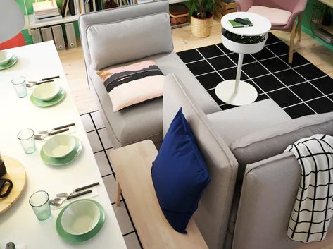 An affordable, spacious and comfortable dining area - IKEA Extendable Table, Red Chair, Dining Room Storage, Under The Table, Floor Space, Banquette, Floor Chair, Shelving Unit, Dining Area