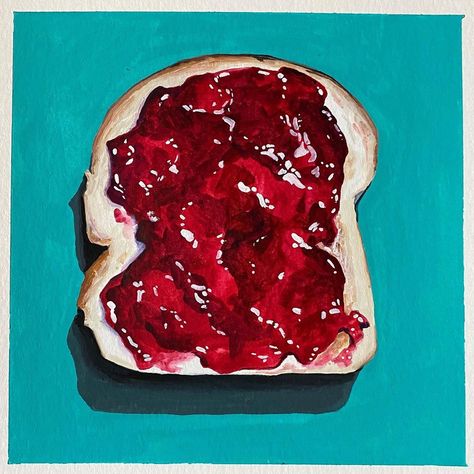 Kate Jarvik Birch on Instagram: “* SOLD * Daily Painting #259 Gouache on paper Paper size 6x6 Image size 5x5 $90 Message me if you’re interested in something similar.…” Jelly Gouache Painting, Toast Painting, Jam Painting, Jam Illustration, Janet Fish, Toast With Jam, Breakfast Painting, Jam On Toast, Drawing Dreams