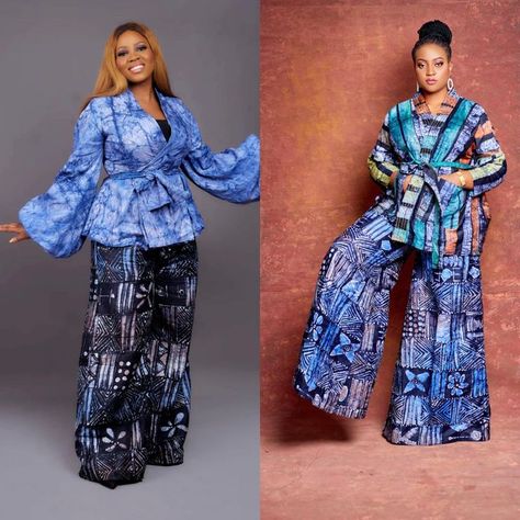 Adire Top And Trouser, Trouser Styles For Ladies, Posh Dresses, African Ladies, Stylish Naija, Afrocentric Fashion, Kente Dress, 2piece Outfits, Mode Kimono