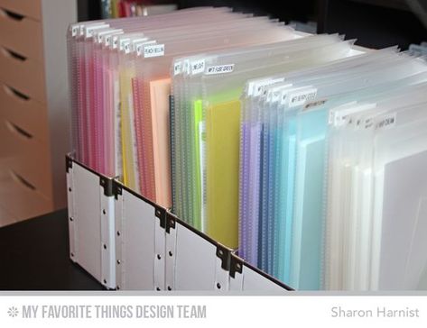 From Sharon Harnist via www.PaperFections.com 5 Days to an Organized Crafty Stash: Cardstock Card Stock Organization Ideas, Card Stock Storage Ideas, Organize Cardstock, Storing Scrapbook Paper, Organize Paper Scraps Storage Solutions, Cardstock Storage, 12x12 Scrapbook Paper Storage, Scrapbook Paper Storage 12x12 Ikea, Card Organization