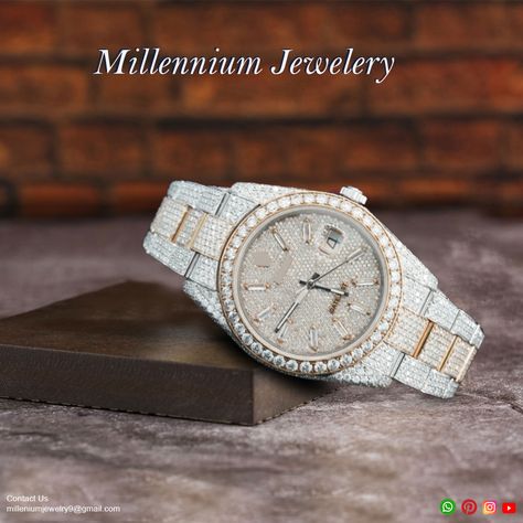 Automatic Moissanite Iced Out Watch Stainless Steel | Millennium Jewelery #moissanite #hiphop Pp Watch, Ap Watch, Iced Out Watch, Men Wrist Watch, Hip Hop Watches, Watch Diamond, Round Watch, Ice Watch, Diamond Tester