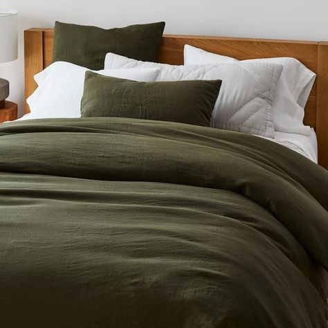 Linen Duvet Cover & Shams | West Elm Studio Layout, Striped Duvet, Striped Duvet Covers, Linen Duvet Cover, Stylish Curtains, Green Bedding, Quilted Sham, Linen Sheets, Linen Duvet Covers