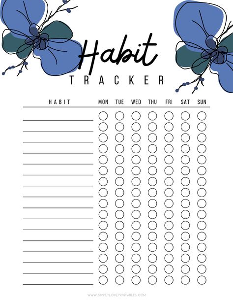 Habit Tracker Printable Monthly, Free Habit Tracker, Love Printables, Printable Habit Tracker, Happy Planner Printables, Flower Planner, Bullet Journal Ideas Templates, Habit Tracker Bullet Journal, Habit Tracker Printable