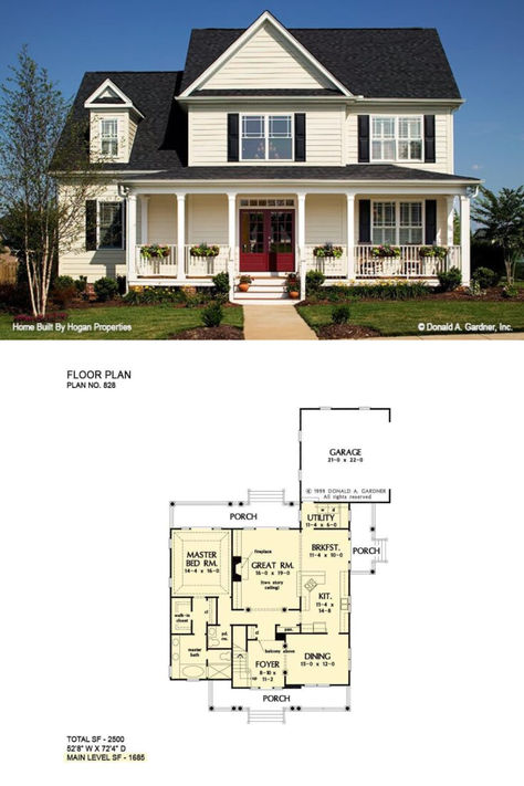 4-Bedroom Two-Story The Jamestowne Farmhouse with Balcony (Floor Plan) Farmhouse With Balcony, Farmhouse Layout Floor Plans, House Plan With Balcony, 2 Story Farmhouse Plans, Two Story Farmhouse Plans, 2 Story House Plans, 2 Story Farmhouse, House Plans 2 Story, Balcony Floor