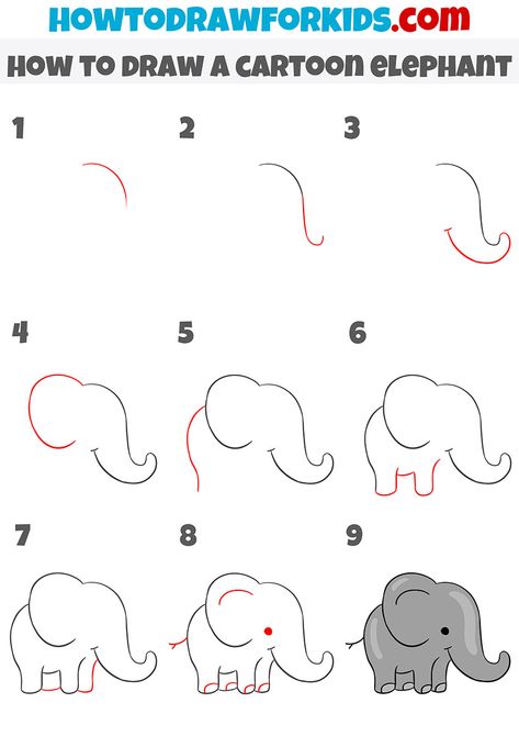 how to draw a cartoon elephant step by step Easy Drawings Elefant, How To Draw A Cartoon Elephant, Step By Step Drawing Elephant, Easy To Draw Elephant, Elefant Drawings Simple, How To Draw An Elephant Easy, Easy Drawings Elephant, How To Draw Elephant For Kids, Elephant Doodle Simple