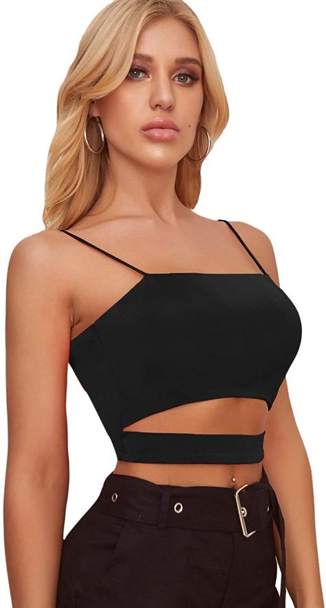 Womens Tops Dressy, Trendy Fashion Tops, Cropped Cami, Cami Crop Top, Casual Tops For Women, Crop Top Outfits, Tank Top Cami, Black Crop Tops, Womens Casual Outfits