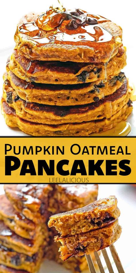 Pumpkin Oatmeal Pancakes Recipe » LeelaLicious Pancakes With Oatmeal, Oatmeal Cookie Pancakes, Pumpkin Oatmeal Pancakes, Pumpkin Chocolate Chip Pancakes, Oatmeal Pancakes Recipe, Pumpkin Oatmeal Cookies, Pumpkin Pancake Recipe, Healthy Pancake Recipes, Easy Oatmeal