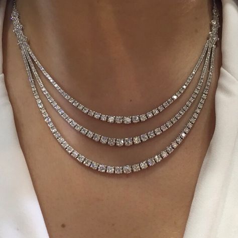 3 Layered Diamond Necklace, 3 Line Diamond Necklace, Layered Necklaces Diamond, One Line Diamond Necklace, Diamond Layered Necklace, Layered Diamond Necklaces, Fancy Diamond Necklace, Diamond Necklace Elegant, Layered Diamond Necklace