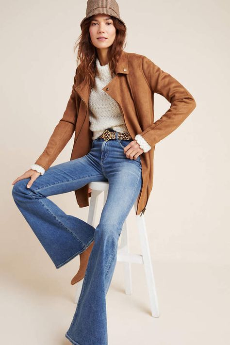 Anthropologie Ripley Sueded Longline Moto Jacket, #Anthropologie, commission link Longline Jacket Outfit, Brown Suede Jacket Outfit, White Sweater Women, Suede Jacket Outfit, Suede Outfit, Longline Jacket, Peplum Blazer, Western Jacket, Fresh Outfits