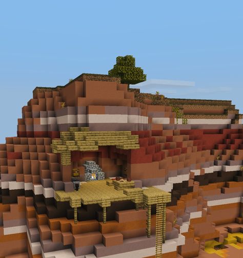 Cliffside Mesa Minecraft House Minecraft Mesa House Ideas, Cliffside Base Minecraft, Cliff Side Minecraft House, House On Cliff Minecraft, Cliff Home Minecraft, Mesa House Minecraft, Minecraft Cliff Wall, Minecraft Mesa House, Minecraft Cliffside House