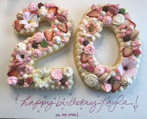 I made this cake for my daughter’s birthday. It was a hit! ❤️🎂 20 Year Old Birthday Cake Ideas, Number 20 Cake, 20 Year Old Birthday Cake, 20 Year Old Birthday Ideas, Birthday Plan Ideas, Letter Cakes, Number Balloons Birthday, 20 Birthday Cake, Happy 20th Birthday