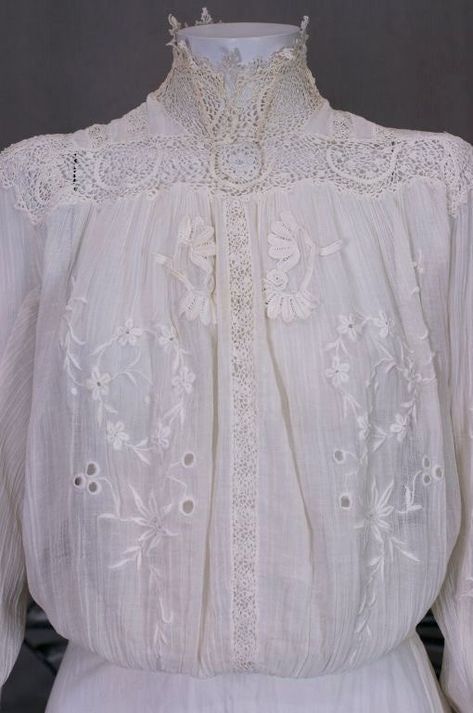 Blouse Dress Outfit, Edwardian Gowns, Edwardian Blouse, 1900s Fashion, Crinkle Cotton, Embroidered Motifs, Historical Dress, Afternoon Dress, Edwardian Dress