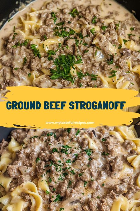 Need a quick dinner idea? This Savory Ground Beef Stroganoff can be on the table in just 30 minutes! It's creamy, delicious, and sure to become a go-to recipe for your family. Healthy Stroganoff Recipe, Healthy Stroganoff, Best Beef Stroganoff, Beef Stroganoff Easy, Ground Beef Stroganoff, Healthy Ground Beef, Ground Beef Recipes Healthy, Healthy Beef, Ground Beef Dishes