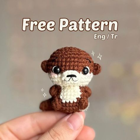 Crochet Patterns Otter, Crochet Otter Keychain, Otter Amigurumi Free Pattern, Otter Crochet Pattern Free, Otter Crochet, Crochet Otter, Puff Flower, Easy Crochet Animals, Crochet Tutorial Pattern