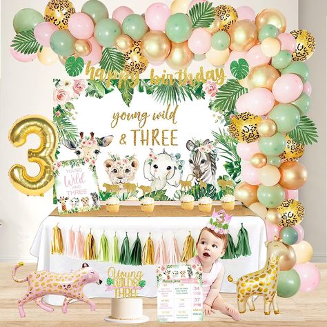 Young Wild & Three Birthday Decorations Party Supplies, Wild Three Birthday Decorations for Girl, Jungle Safari Animal 3rd Birthday Decorations Girl, Wild And Three Backdrop Balloons Arch Cake Topper Jungle Theme 2nd Birthday Party, 2nd Birthday Decorations For Girl, Two Wild Birthday Decorations, Wild Birthday Decorations, Second Birthday Decorations, Born Two Be Wild Birthday, Arch Cake Topper, 3rd Birthday Decorations, Born Two Be Wild