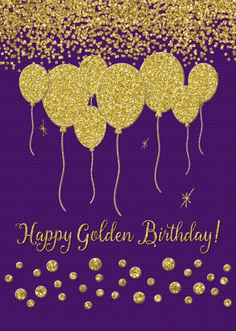 Happy Birthday Godmother, Happy Golden Birthday, Purple Card, Purple Confetti, Birthday Gold, Purple Cards, Golden Jubilee, Vip Card, Confetti Birthday