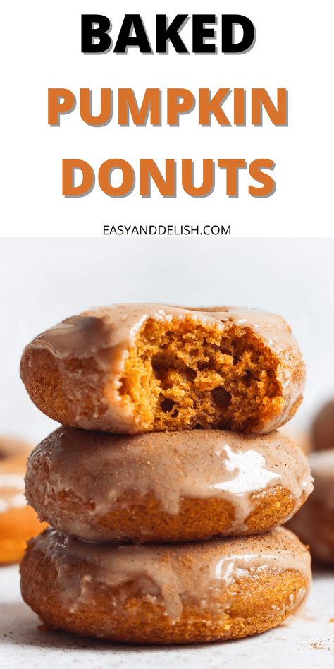 These Pumpkin Donuts with Maple Glaze are ideal for portion control, are low calorie, and have less fat than fried donuts. They are baked, quick and easy to prepare, and quite yummy, making the perfect Autumn coffee time treat. Pumpkin Spice Glazed Donut, Ww Pumpkin Donuts Recipe, Pumpkin Chocolate Chip Donuts Baked, Low Carb Pumpkin Donuts Recipe, Easy Pumpkin Donuts Baked, Pumpkin Spice Doughnut Recipe, Baked Donuts With Donut Pan Healthy, Homemade Pumpkin Donuts Recipe, Healthy Pumpkin Doughnut Recipe