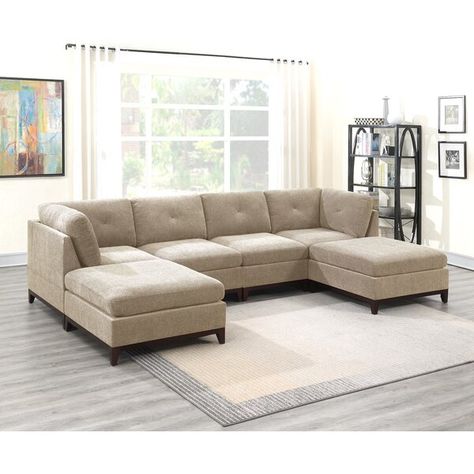 You'll love the Deiontay 134" Wide Chenille Reversible Modular Corner Sectional with Ottoman at Wayfair - Great Deals on all Furniture products with Free Shipping on most stuff, even the big stuff. Camel Living Room, Modular Living Room Furniture, Brown Sectional, Sectional With Ottoman, Soft Sofa, Modular Sectional Sofa, Upholstered Sectional, Upholstered Ottoman, Corner Sectional