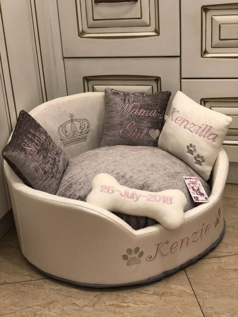 Luxury dog bed in grey and cream Faux leather cream pet bed | Etsy Cute Puppy Beds, Luxury Pet Accessories, Puppy Gear, Luxury Dog Accessories, Royal Dog, Dog Room Decor, Luxury Dog Bed, Dog Bedroom, Luxury Pet Beds