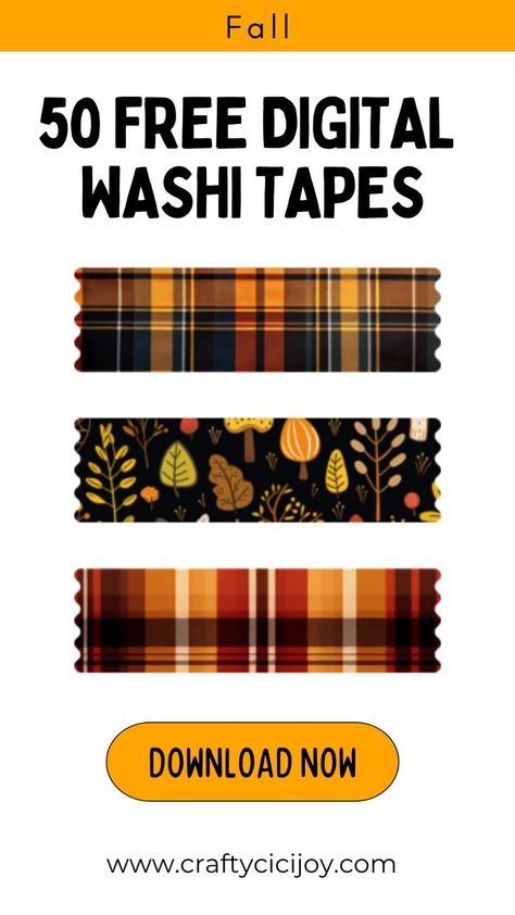 Add cozy autumn vibes to your digital projects with our collection of 50 free fall digital washi tape designs! Perfect for adding warmth and charm to your digital creations. 🍂🍁✨ Washi Tape Designs, Digital Washi, Cropped Png, One Note, Washi Tape Planner, Autumn Pattern, Sharpie Art, Free Falling, Cozy Autumn