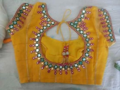 Computer Mirror Work Blouse Designs, Mirror Maggam Work, Computer Mirror Work, Maggam Work Blouse Designs Latest, Work Blouse Designs Latest, Blouse Designs Images, Mirror Blouse Design, Blouse Designing, Saree Jacket Designs