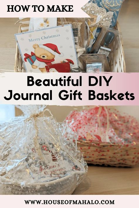 Learn how to make a quick and easy DIY journal gift basket for any friend or loved one who enjoys writing in their journal or notebook. Journal Gift Basket, Diy Gifts For Dads, Diy Gifts For Moms, Diy Gift Box Ideas, Journal Gift Ideas, Diy Gifts For Her, Dollar Tree Christmas Crafts, Diy Gifts Ideas, Vintage Christmas Crafts