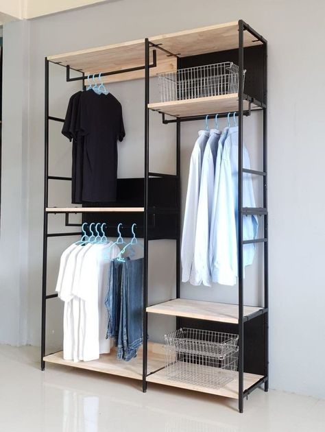 Inspiration Dressing, Clothing Rack Bedroom, Mens Room Decor, Mens Bedroom Decor, Store Shelves Design, Steel Furniture Design, Welded Furniture, Closet Shoe Storage, Closet Design Layout