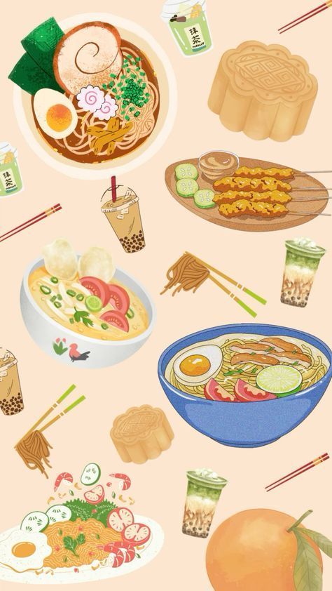 Ramen Iphone Wallpaper, Food Illustration Art Wallpaper, Cute Food Wallpaper Iphone, Ramen Aesthetic Wallpaper, Dumpling Wallpaper, Ramen Background, Food Lockscreen, Kawaii Food Wallpaper, Ramen Wallpaper