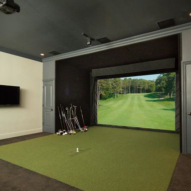 Theater Room With Golf Simulator Design Ideas, Pictures, Remodel and Decor Diy Golf Simulator, Home Golf Simulator, Indoor Golf Simulator, Impact Screen, Golf Simulator Room, Golf Room, Indoor Golf, Best Projector, Golf Diy