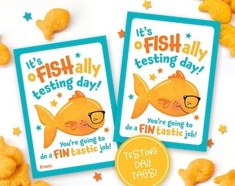 Printable Testing Day Snack Tag Classroom Treat Tag Cheese - Etsy Australia Classroom Birthday Treats, Classroom Snacks, Fish Printables, Fish Crackers, Team Snacks, O Fish Ally, School Testing, Teacher Gift Tags, Classroom Birthday