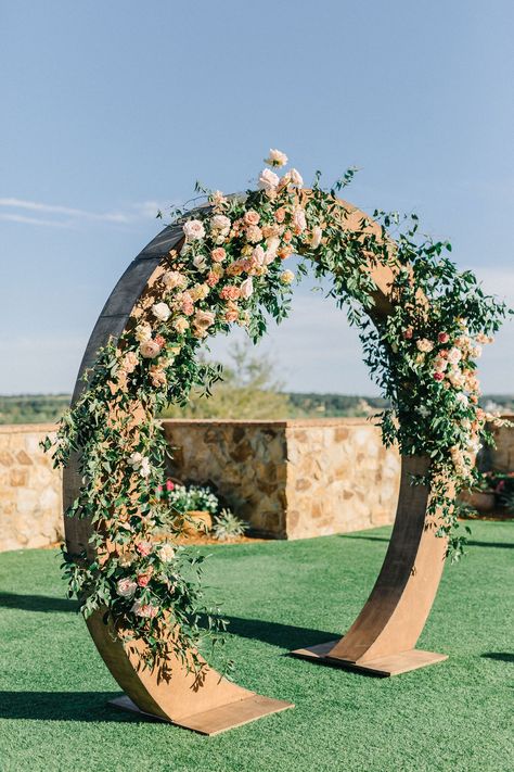 Wood Arch Wedding, Circle Arch Wedding, Proposal Setup, Diy Wedding Arch, Circle Arch, Round Arch, Bella Collina, Wood Arch, Wedding Backdrop Design